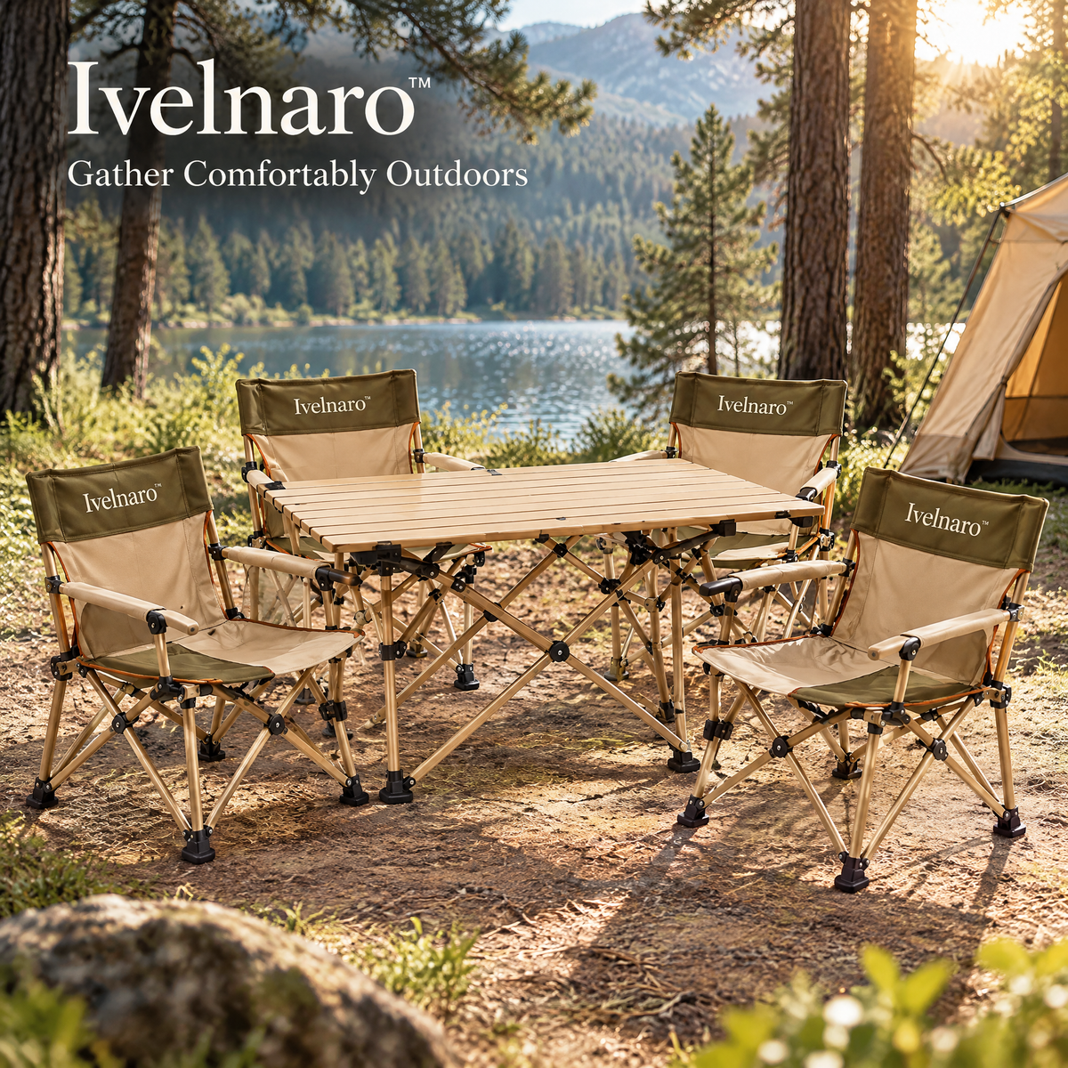 Ivelnaro™ TrailNest Folding Table & 4-Chair Set