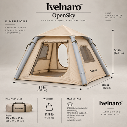 Ivelnaro™ OpenSky 4-Person Quick-Pitch Tent