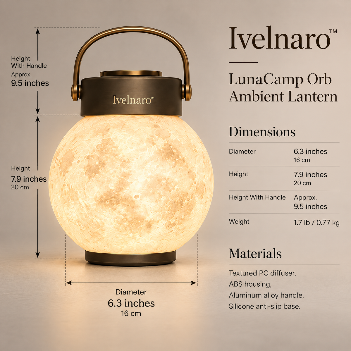 Ivelnaro™ LunaCamp Orb Ambient Lantern